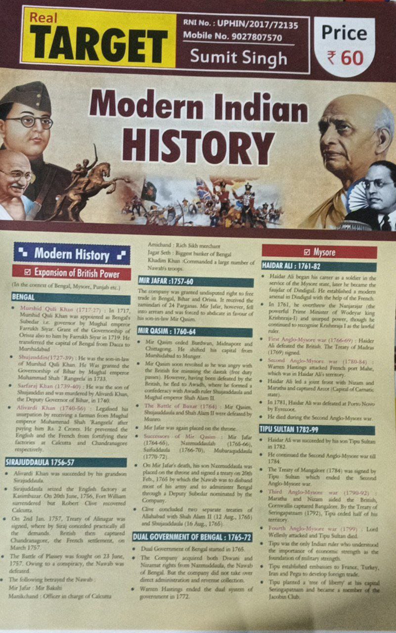 Real Target Modern Indian History Chart Format by Sumit Singh[English Medium]