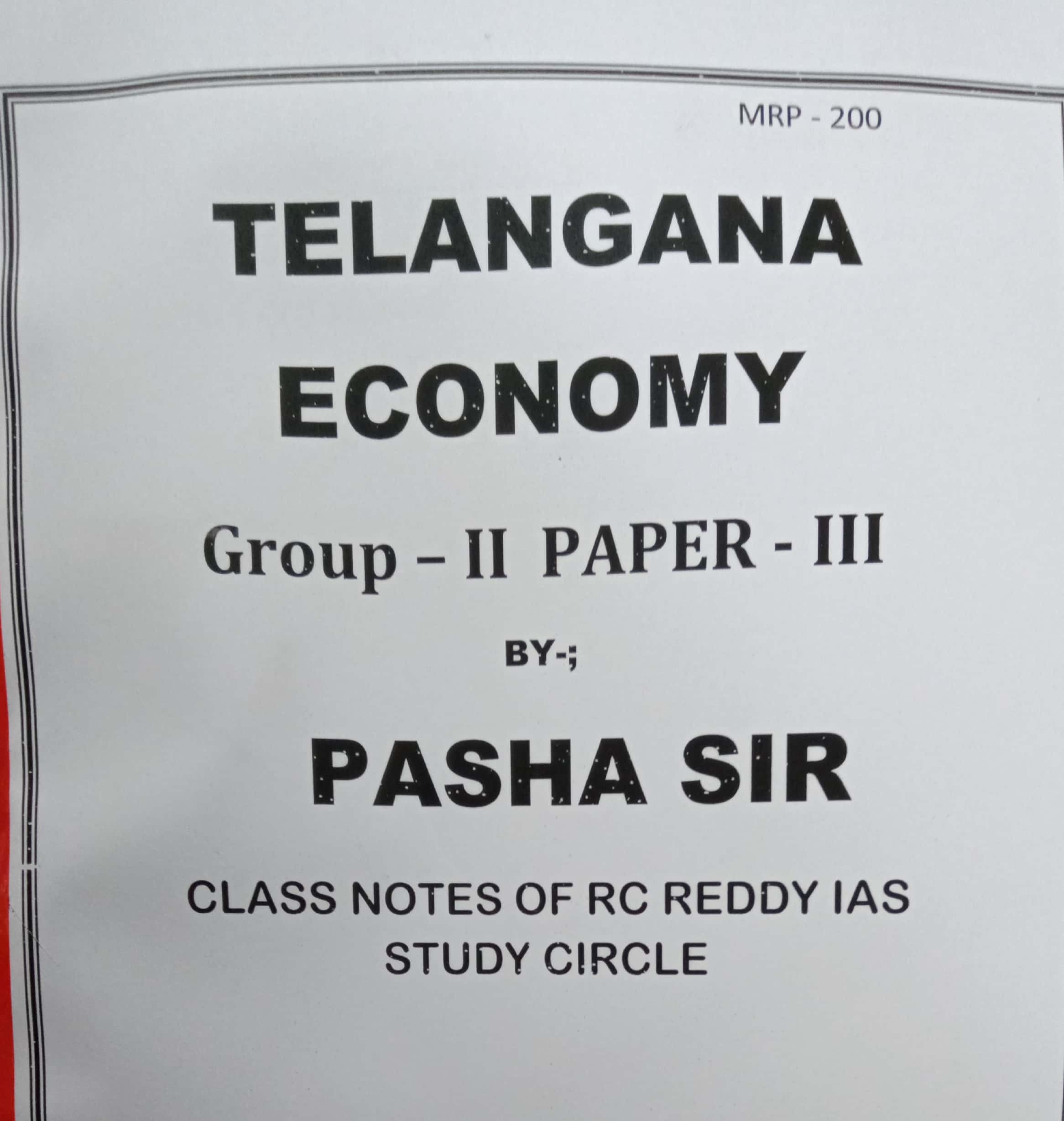 Telangana Economy Group-II Paper-III , By Pasha Sir Class Notes [TELUGU MEDIUM] Xerox Printed Material
