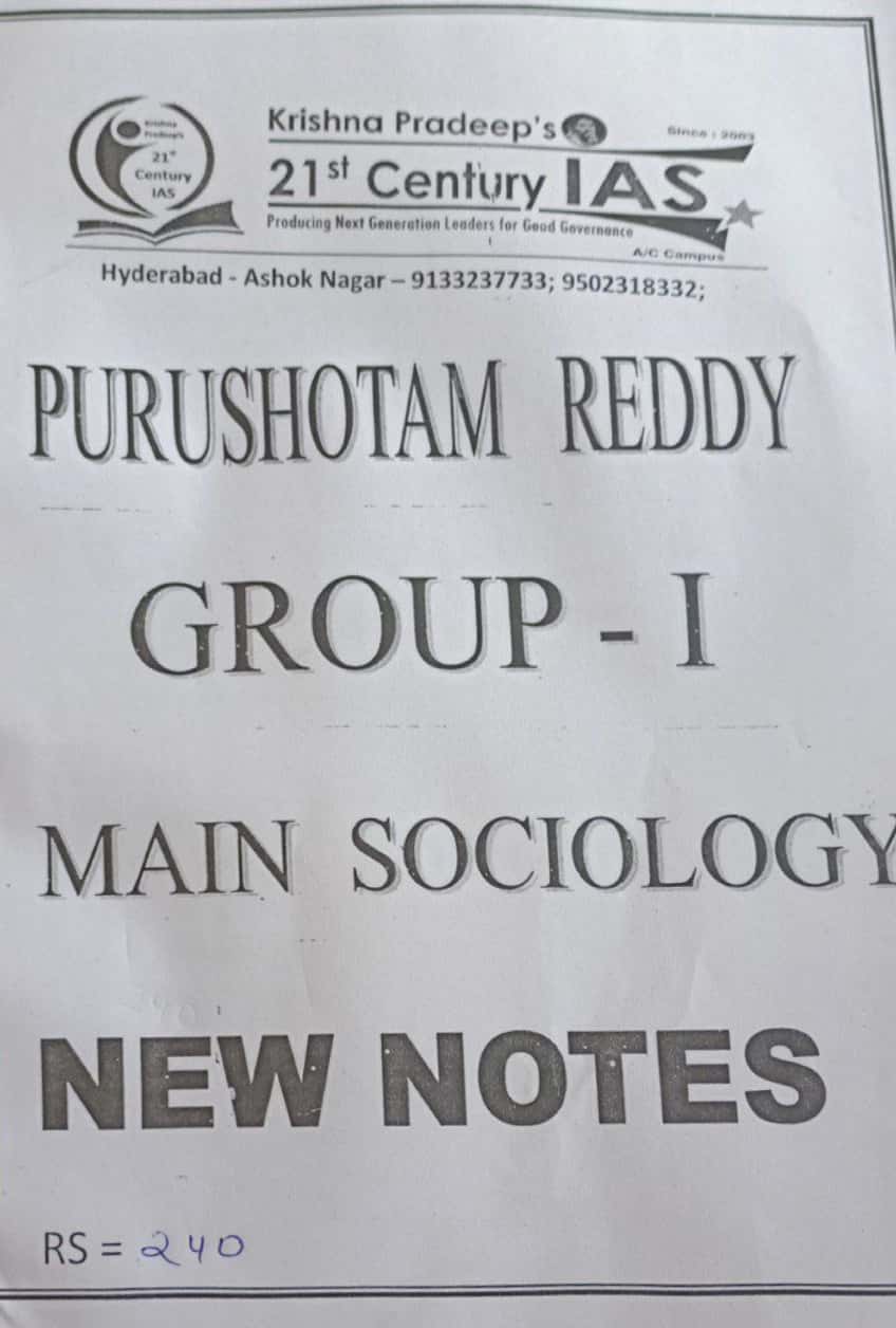 Group 1 Mains Sociology Purushottam Reddy[Telugu Medium]Xerox Printed Material