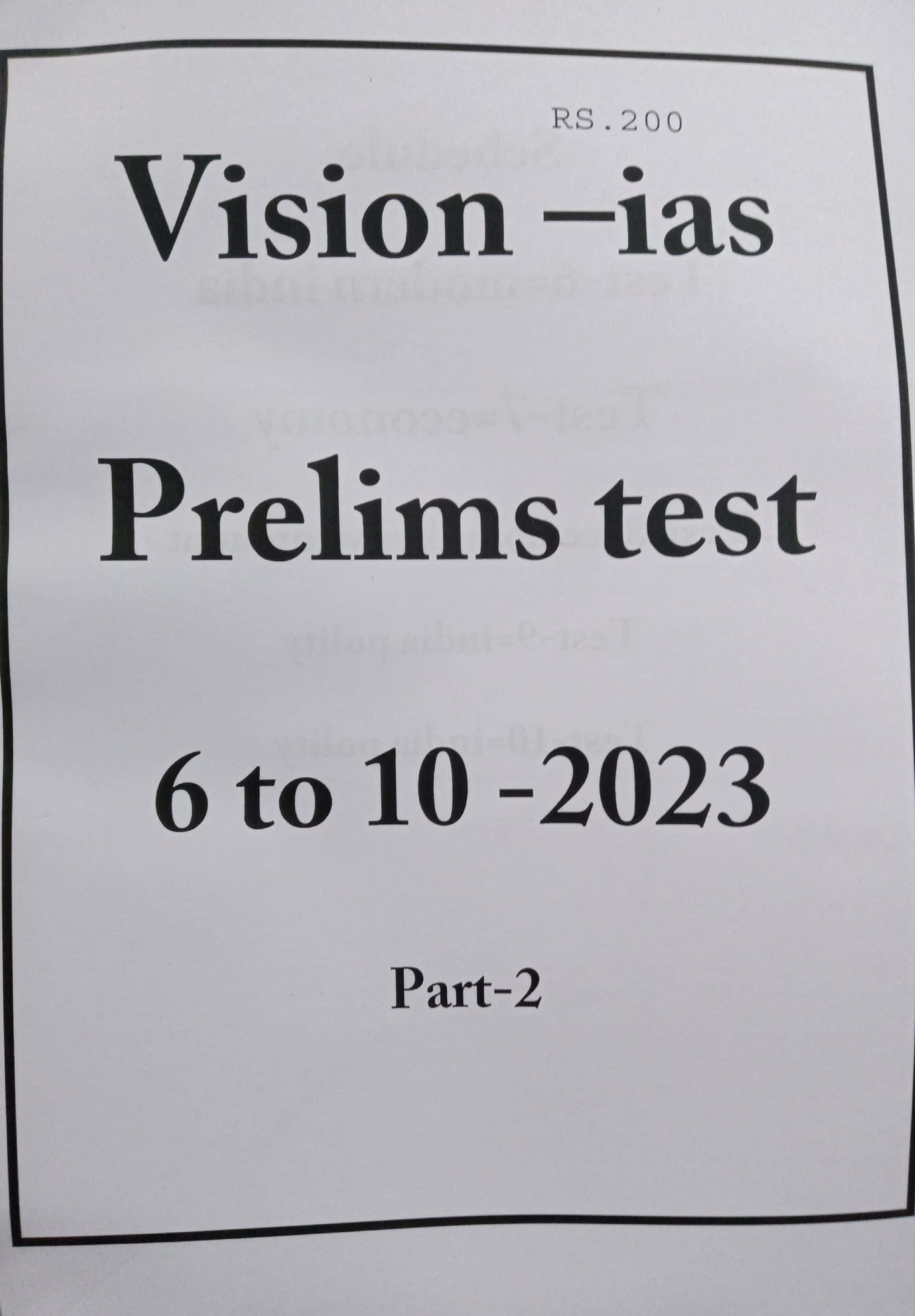 VISION IAS PRELIMS TEST SERIES 2023 PART -2TEST NO 6 - TEST NO 10[ENGLISH MEDIUM]
