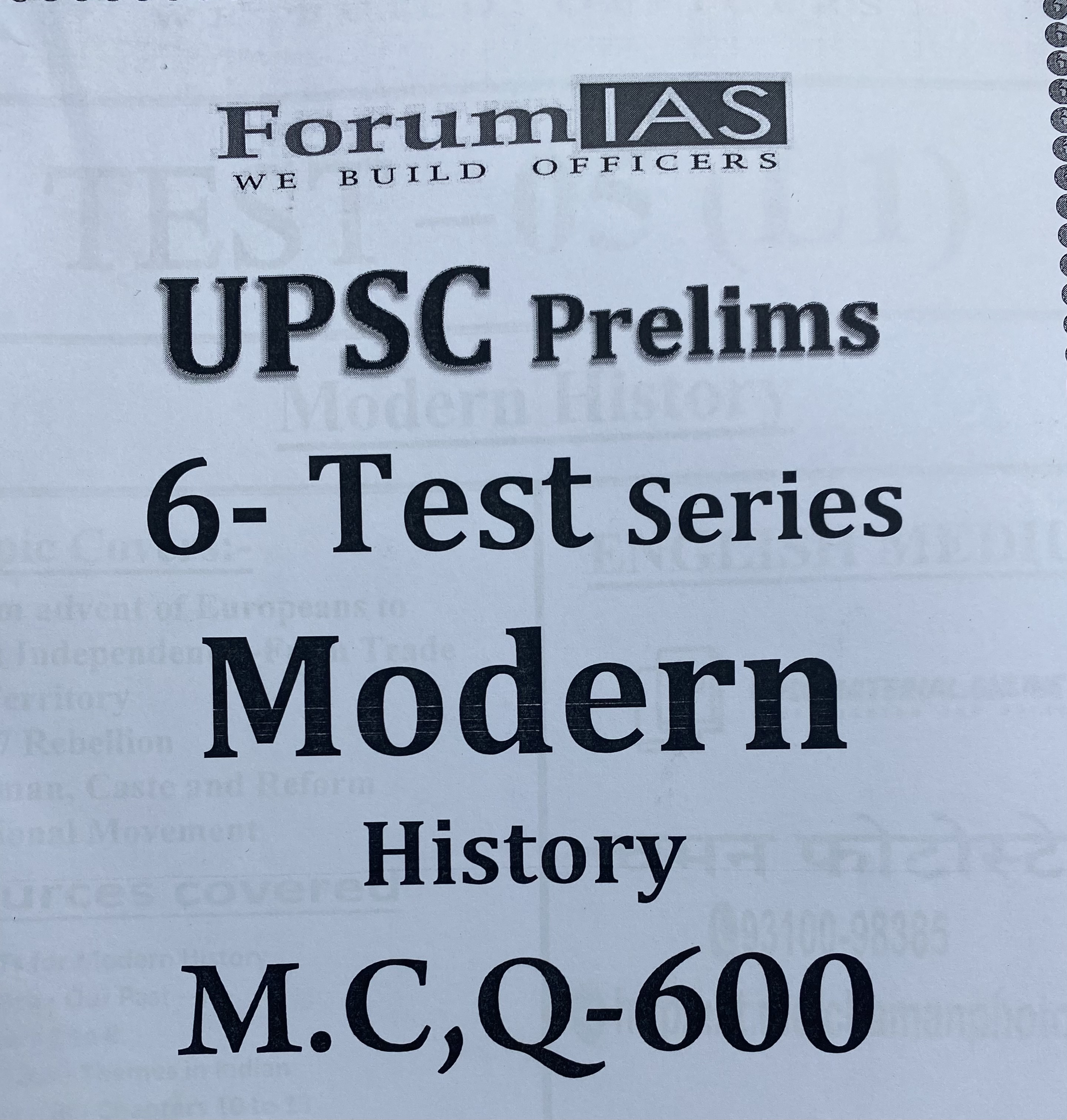 Forum IAS Prelims 2026 Tests Modern History 600Mcqs Xerox Printed Material[English Medium]