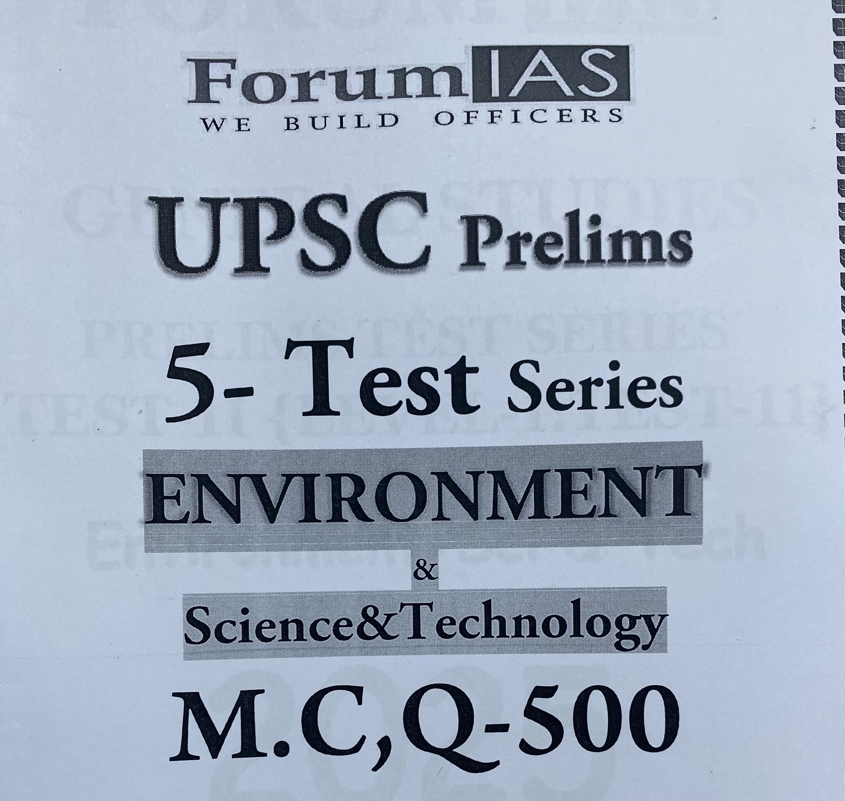 Forum IAS Prelims 2026 Tests Environment 250MCQ Xerox Printed Material[English Medium]