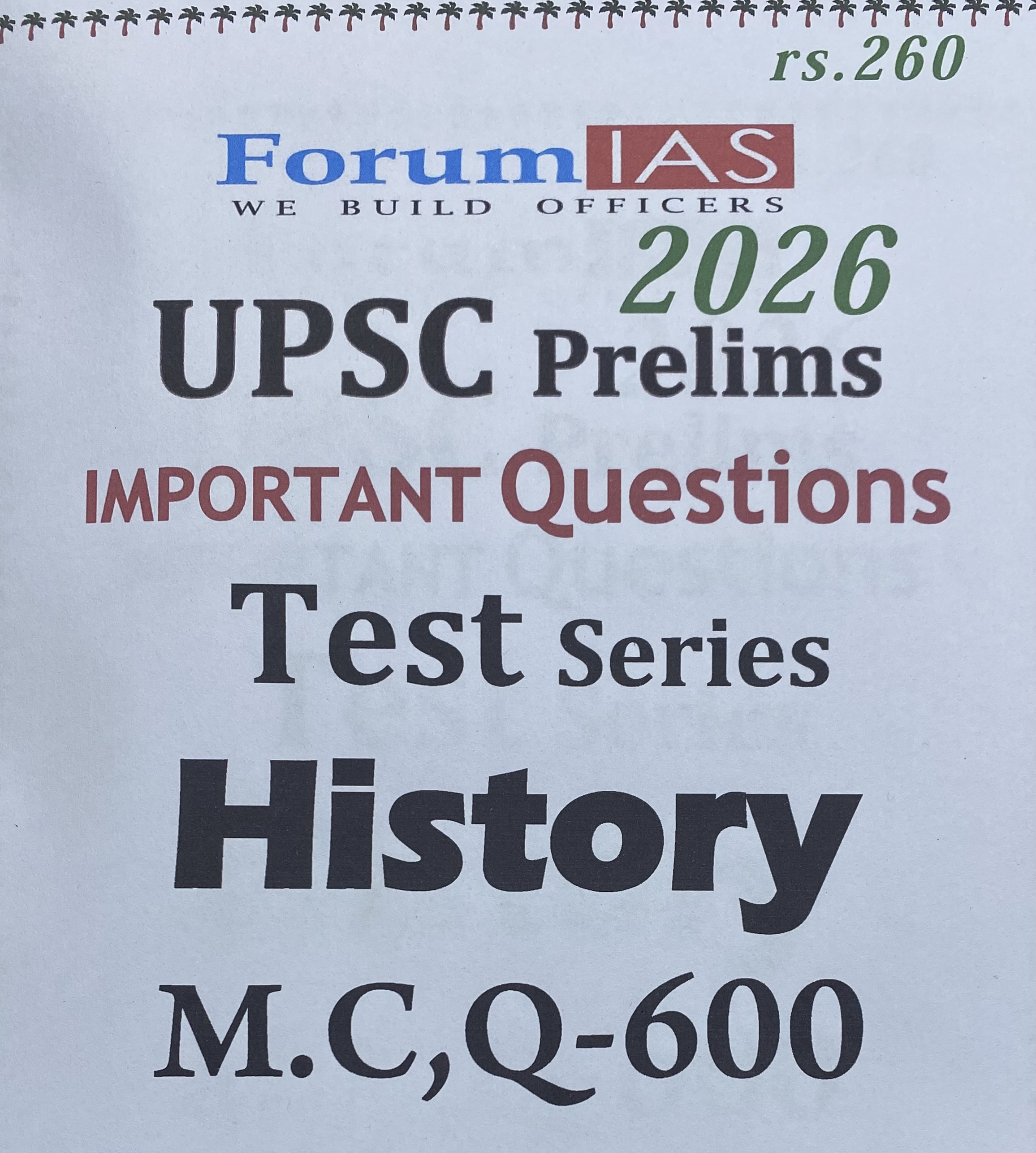 Forum IAS UPSC Prelims 2026 Important Questions History 600MCQs Xerox Printed Material[English Medium]