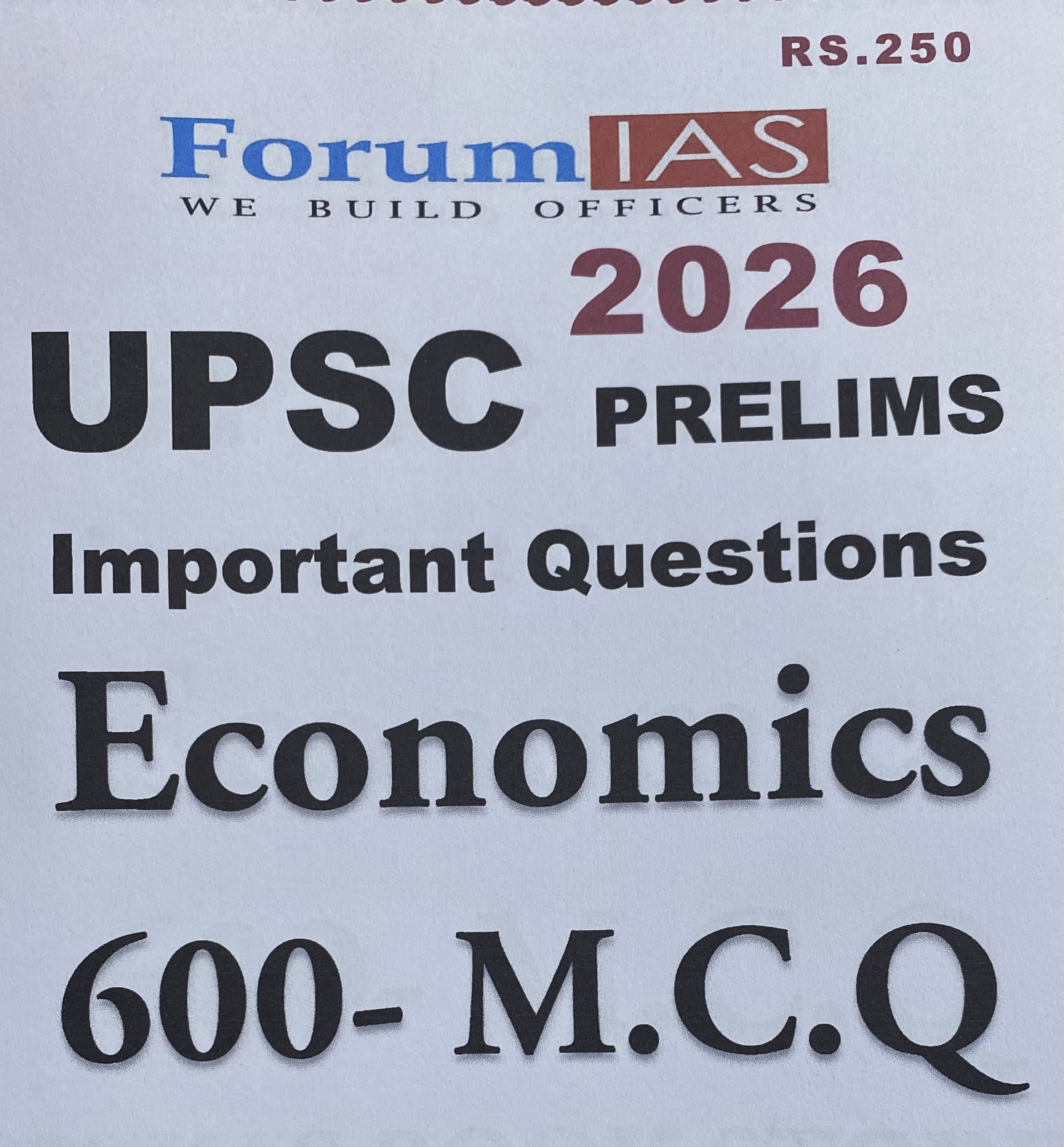 Forum IAS UPSC Prelims 2026 Important Questions Economics 600MCQs Xerox Printed Material[English Medium]