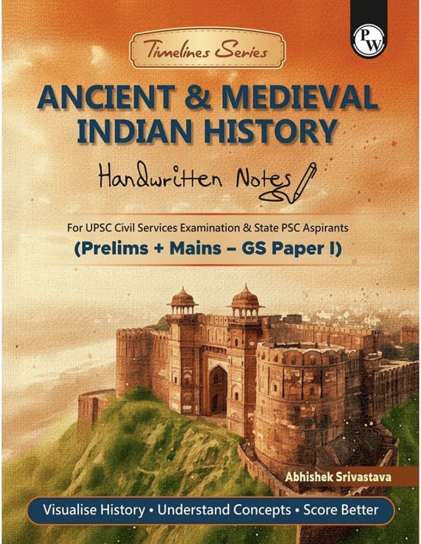 PW Ancient & Medieval Indian History Handwritten Notes for UPSC Prelims & Mains Timelines, Maps & Mind Maps By Abhishek Srivastava Sir[English Medium]