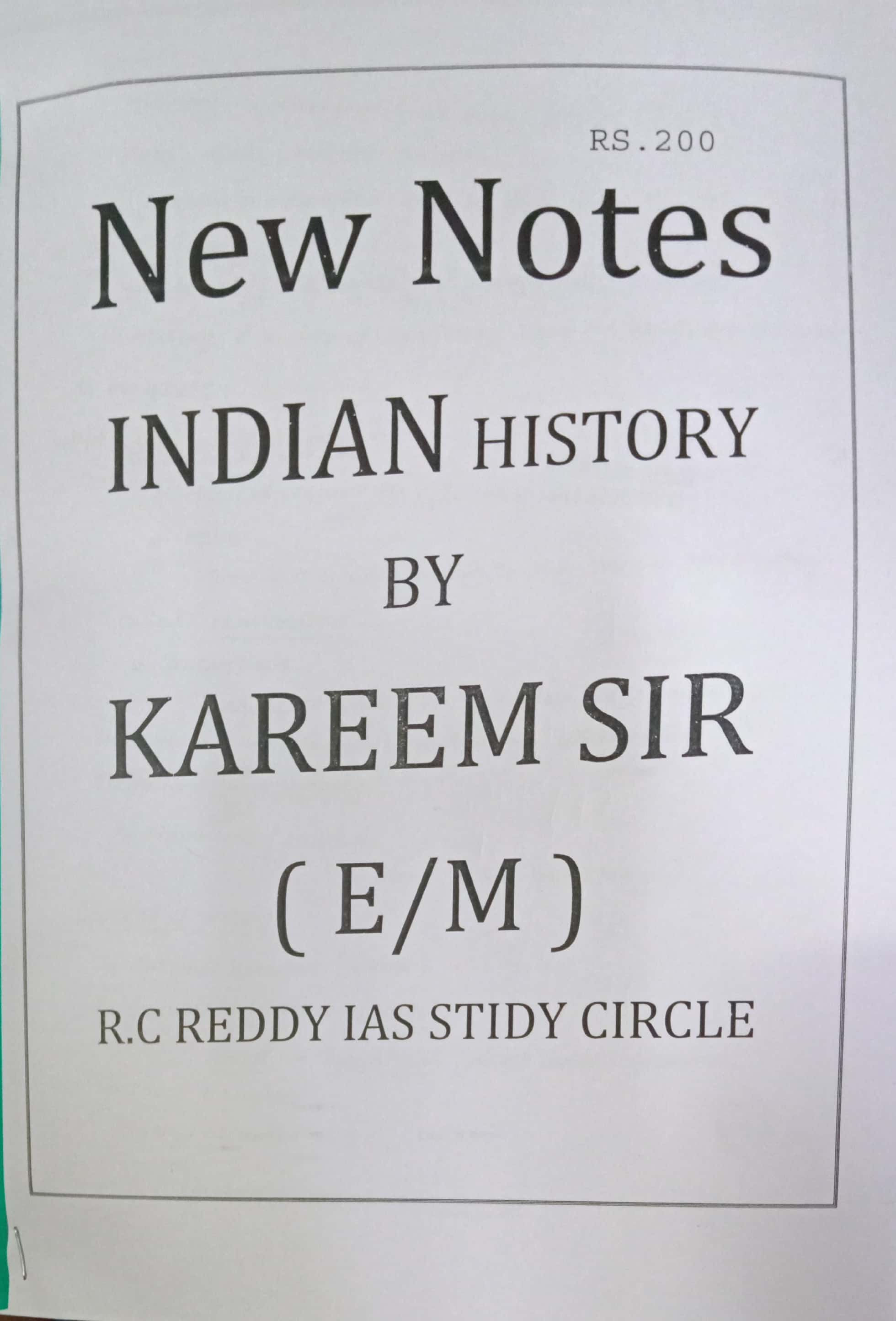 INDIAN HISTORY BY KAREEM SIR [ENGLISH MEDIUM] XEROX CLASS NOTES