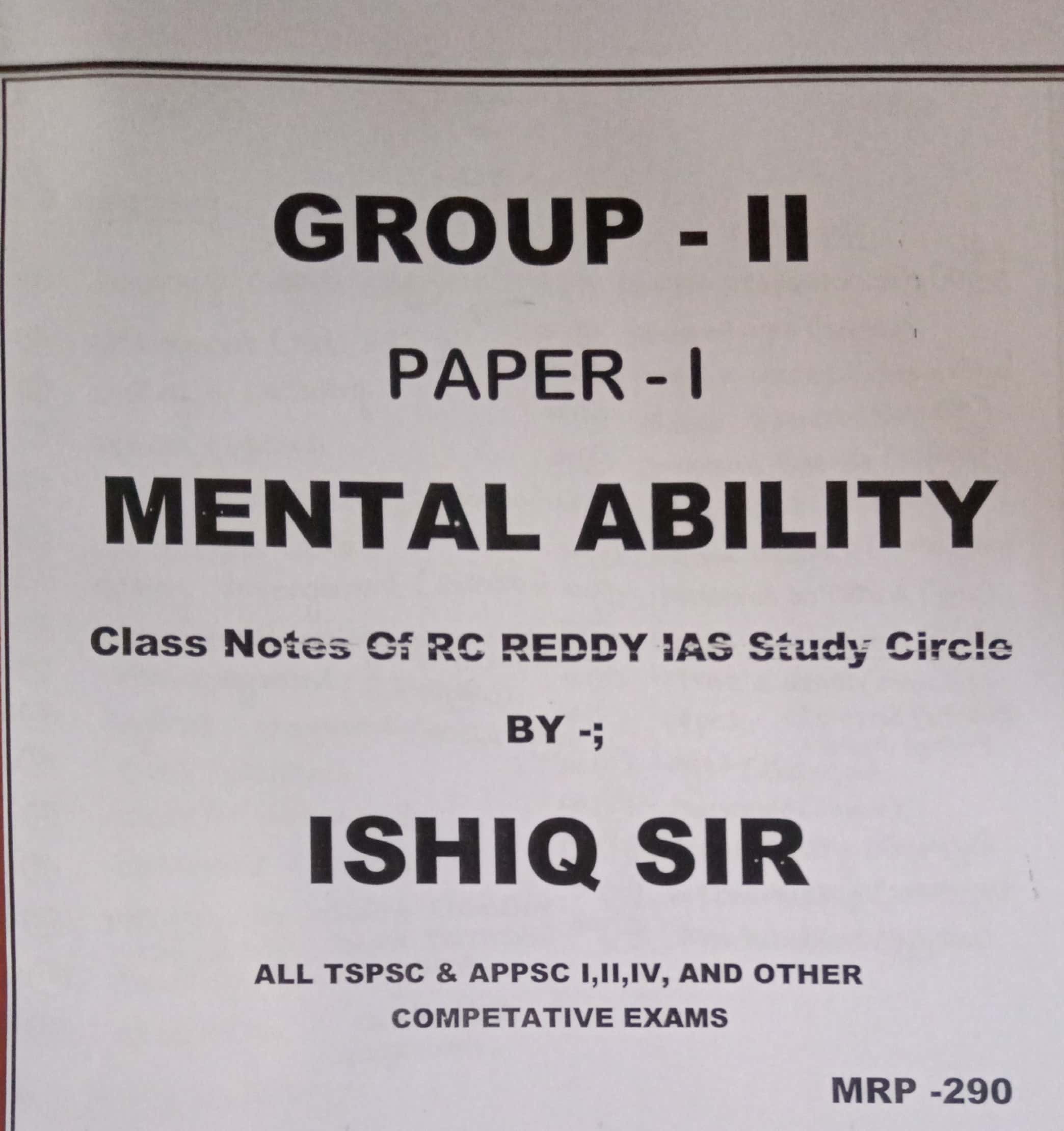 Group 2 Paper -I Mental Ability by Ishaq Sir Xerox Class Notes [Telugu Medium]Xerox Printed Material