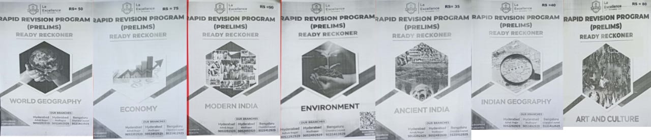 LA Excellence Rapid Revision Program For PRELIMS 2023 Ready Reckoner - 8 Subjects(Art & Culture, Modern India, Environment, Indian Geography, Ancient India, World Geography, Economy, Science & Technology)[English Medium]2023 Xerox Printed Material